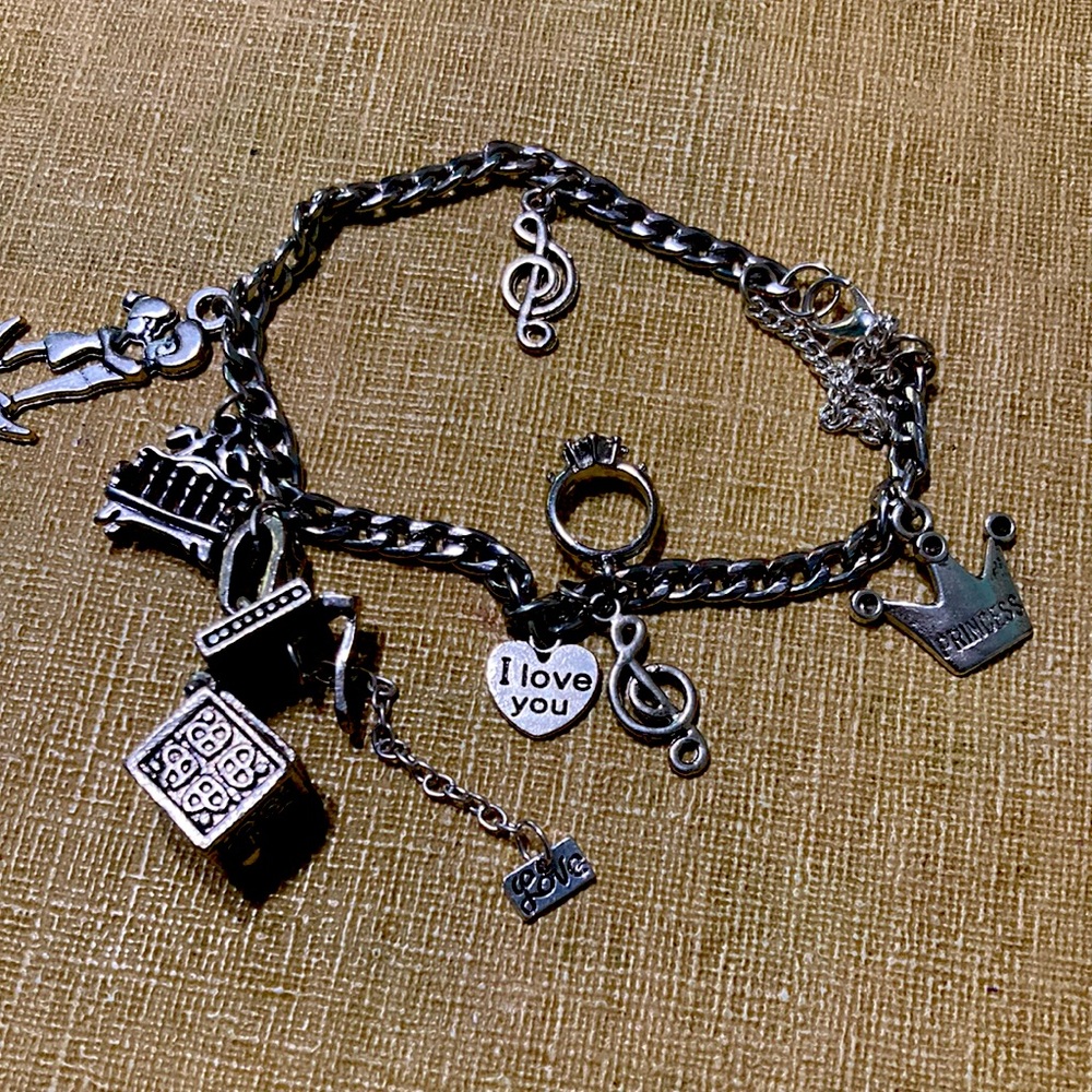 Charm Bracelet 8” (Prayer box, bench seat couple over the moon, princess…